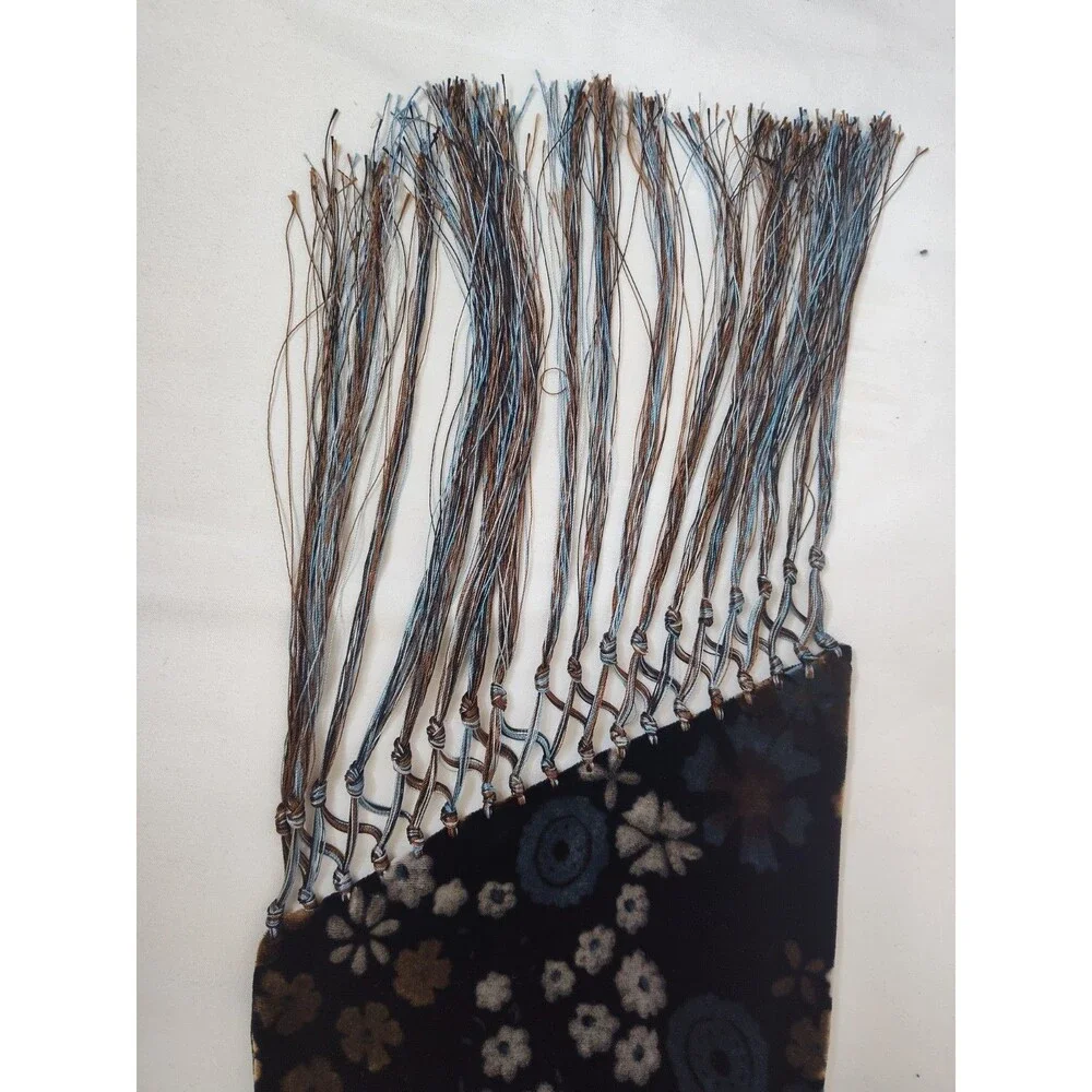 NORDSTROM Black Velvet Burnout Floral Viscose &Silk Scarf Made in Italy 69”x10”